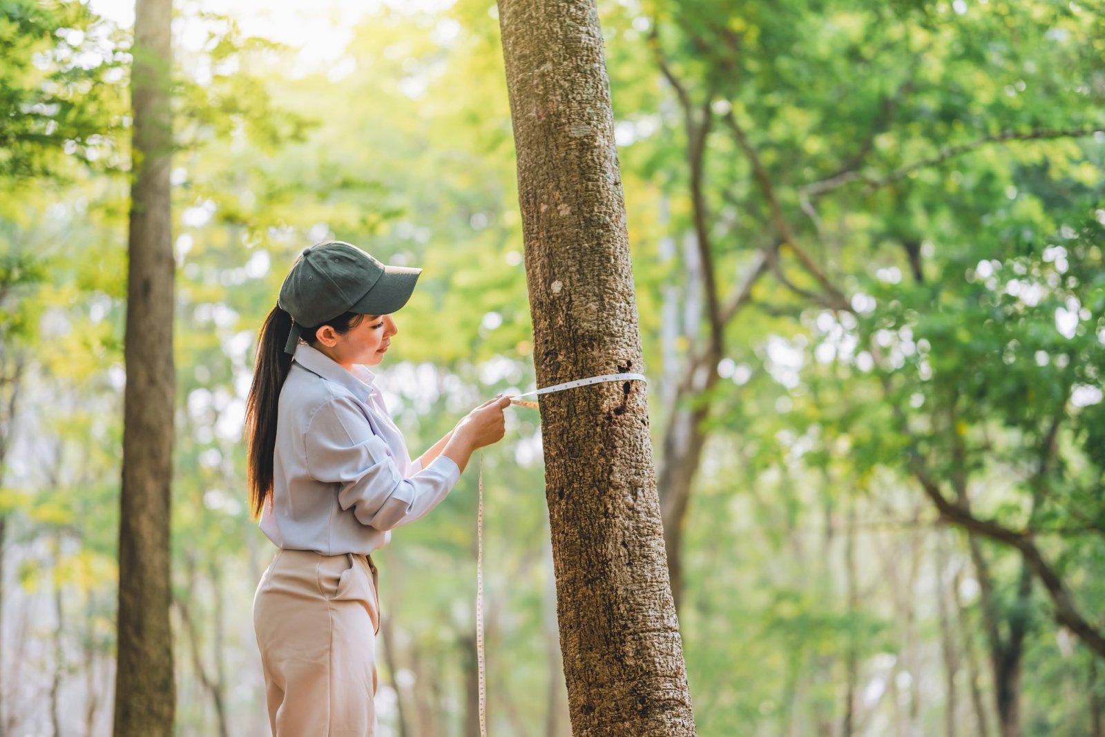 young woman measures a tree in the forest 2026 03 17 05 32 09 utc Large